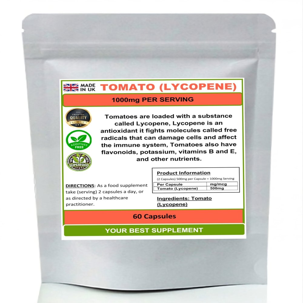 Tomato Capsules 1000mg 100% Natural Lycopene (Pure no additives) High Strength (60)