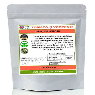 Tomato Capsules 1000mg 100% Natural Lycopene (Pure no additives) High Strength (120)