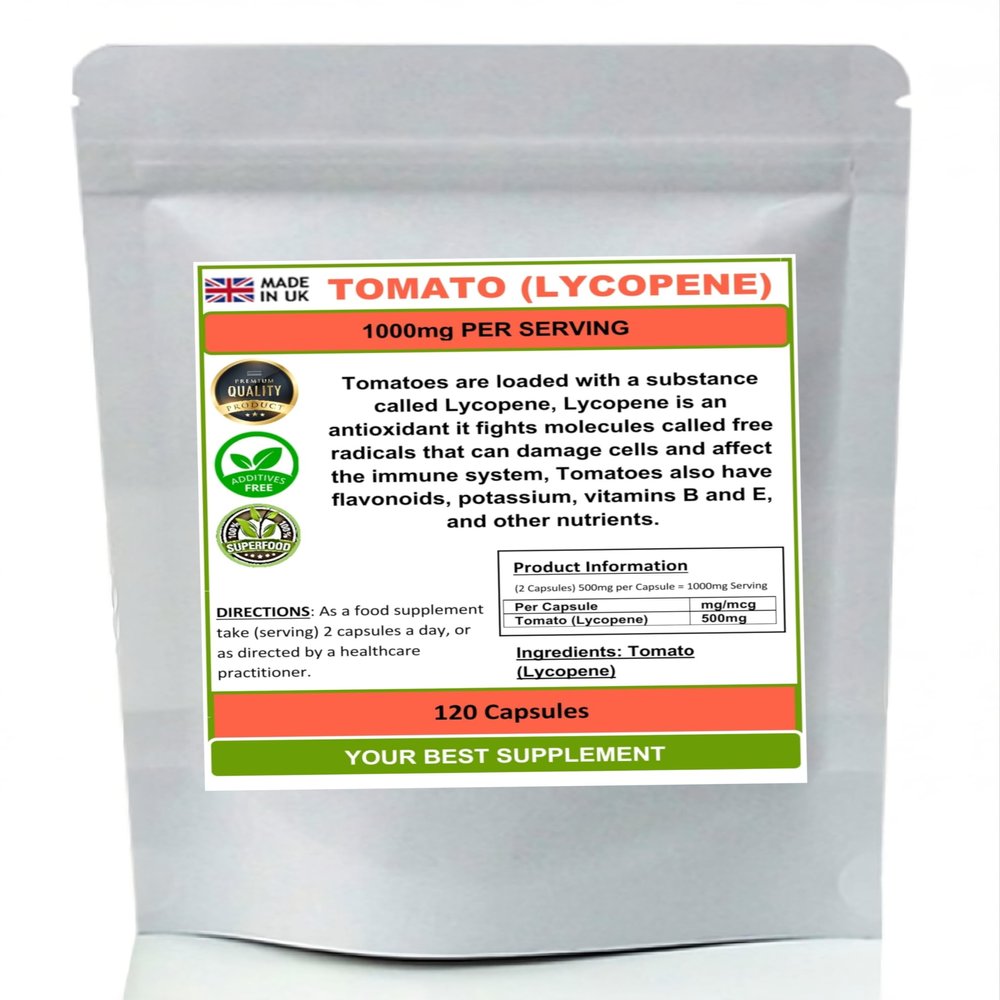 Tomato Capsules 1000mg 100% Natural Lycopene (Pure no additives) High Strength (120)