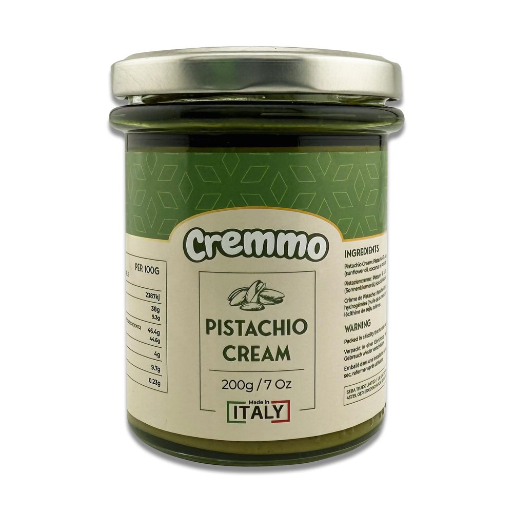 Cremmo Pistachio Cream Spread 200g Glass Jar, Authantic Fluid and Smooth of Sicily/Italy