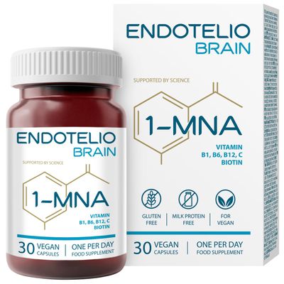 Endotelio Brain 1-MNA, Anti Aging, Optimizing NAD+, Ginkgo Biloba, Zinc, Biotin, Vitamin C and B Complex, Sirtuin Activator, Biohacking Supplement, Memory, Focus, Mood, Bioavailability, 30 Caps