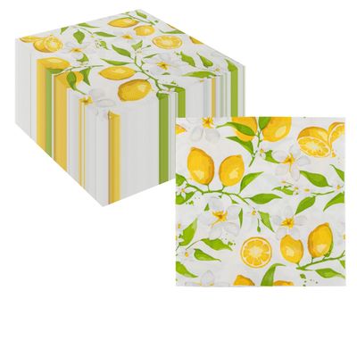 120PCS Lemon Paper Napkins, CEILIWEN Disposable Tropical Themed Party Napkins, Lemon Serviettes, Yellow Citrus Fruits Tissues Napkins, Colorful Serviettes for Table Decorations, 33x33cm