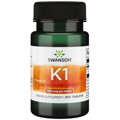 Swanson, Vitamin K1 (Phylloquinone), 100mcg, 100 Vegan Tablets, High-Dose, SOYA-Free, Vegetarian, Gluten-Free, GMO-Free