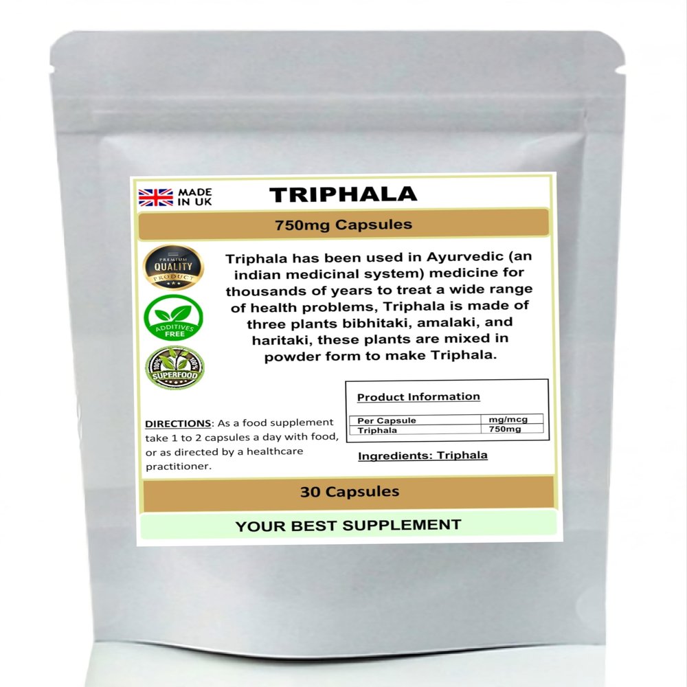Triphala Capsules 750mg 100% Pure (Super Strength) No addtivies No fillers (30)