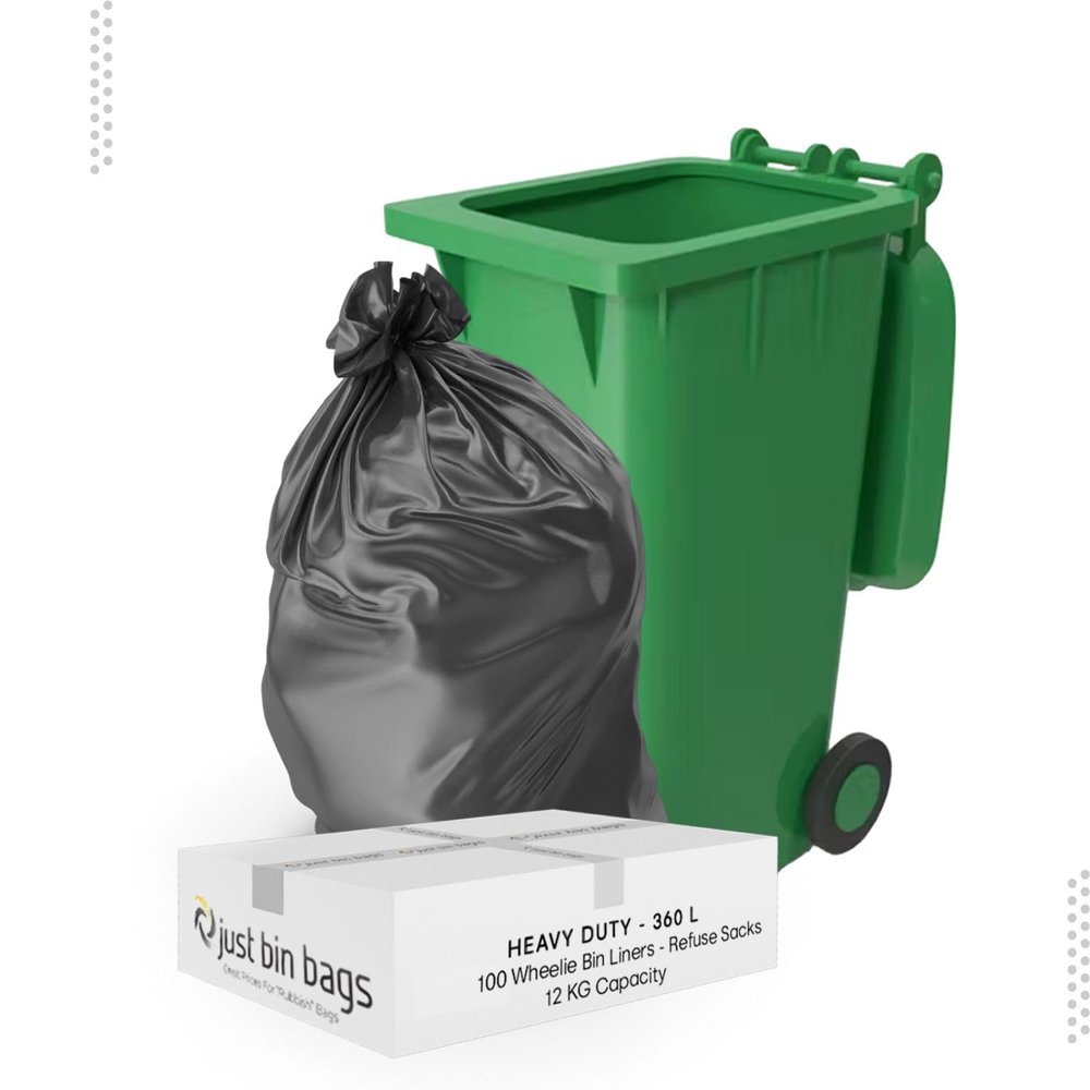 100x 360L Black Wheelie Bin Liners - Refuse Sacks | EXTRA HEAVY DUTY | 12kg Capacity- 120 Gauge, 30 Micron Waste Recycling Rubbish Dustbin Bags | Domestic & Commercial Use