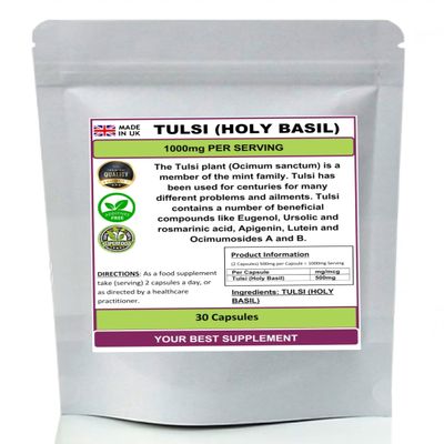 Tulsi (Holy Basil) Capsules 1000mg 100% Natural Pure No Additives Ursolic Acid (30)