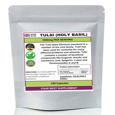 Tulsi (Holy Basil) Capsules 1000mg 100% Natural Pure No Additives Ursolic Acid (120)