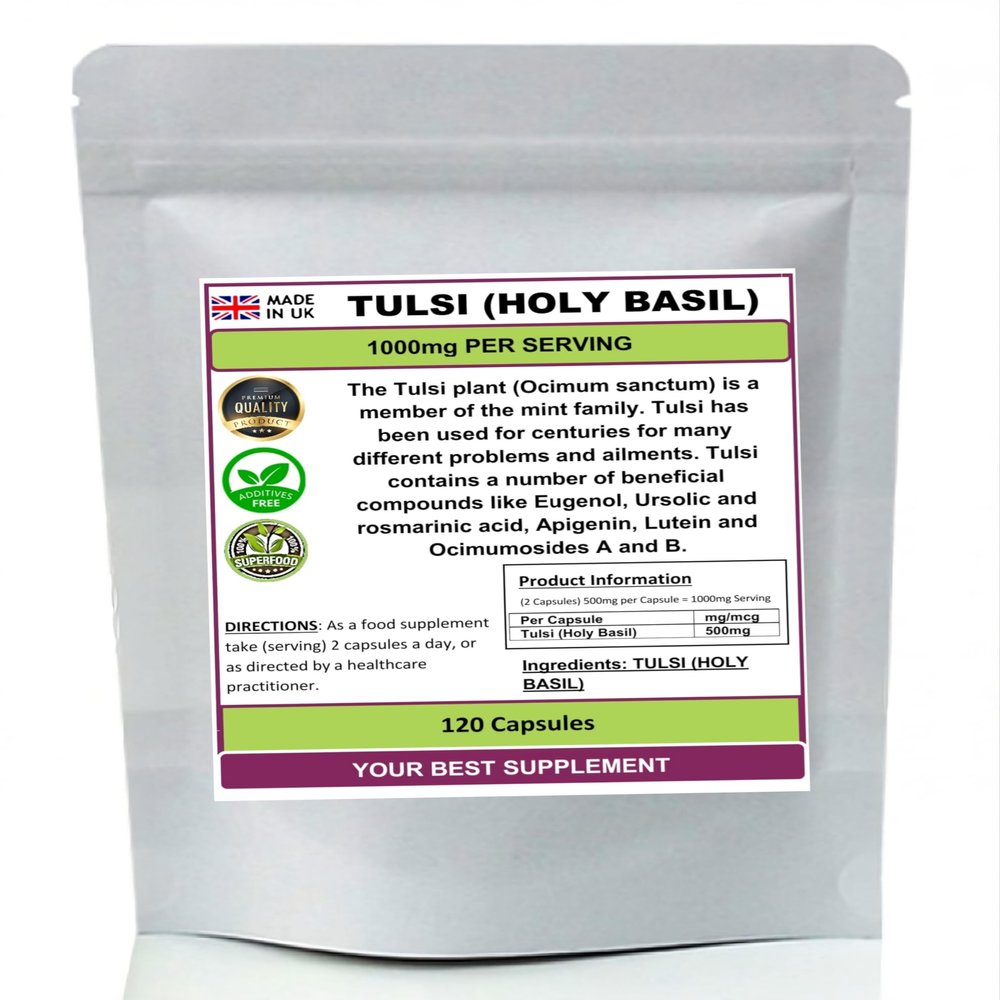 Tulsi (Holy Basil) Capsules 1000mg 100% Natural Pure No Additives Ursolic Acid (120)
