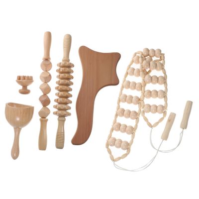 Hoement Wooden Massage Tools Set 6 Pcs Lymphatic Flow Cup, Back Massager Stick for Circulation Enhancement and Stress Relief