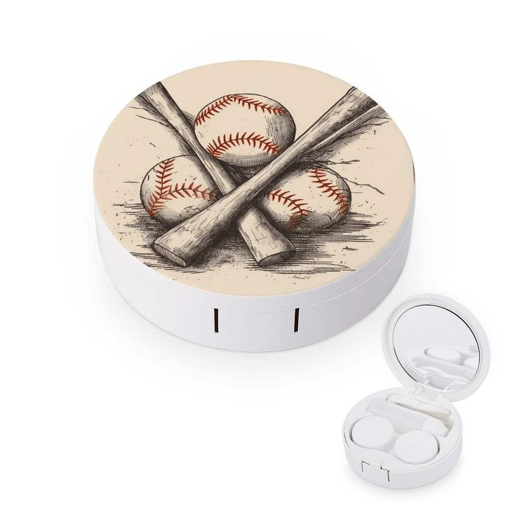 YHEGBFD Spectacle Case,Hand Drawn Baseball Bats And Ball Contact Lens Case,portable Contact Lens Case,contact Lens Box with Mirror