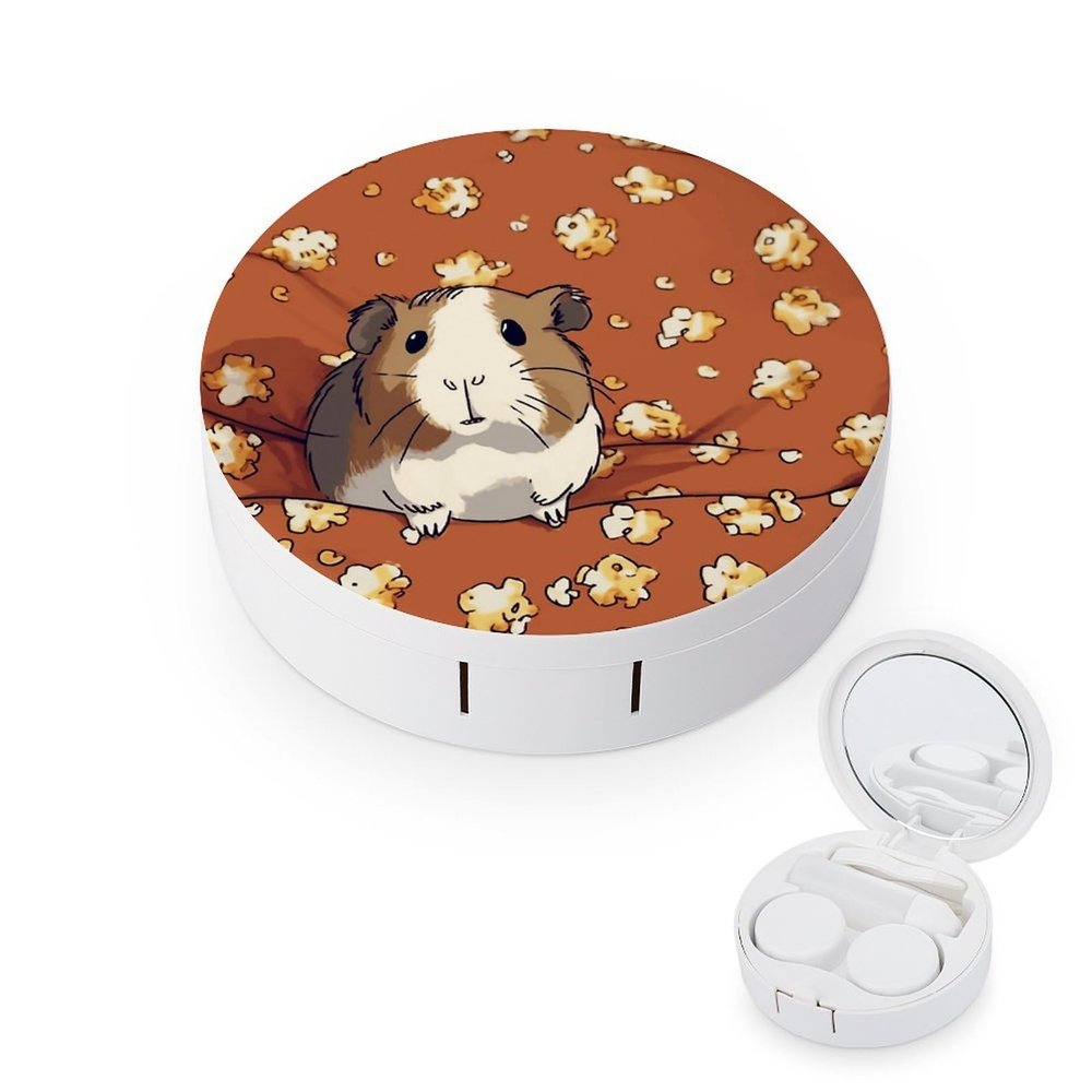 YHEGBFD Spectacle Case,Guinea Pig And Popcorn Contact Lens Case,portable Contact Lens Case,contact Lens Box with Mirror