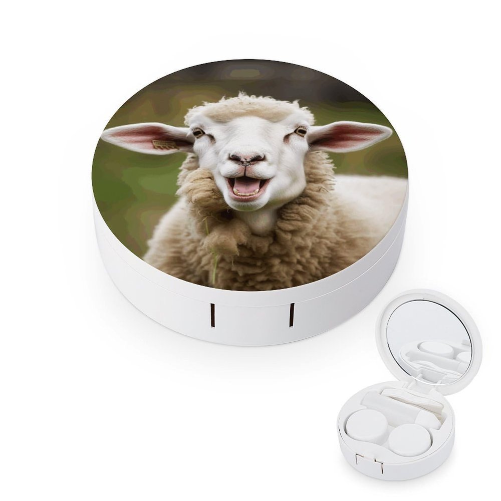 YHEGBFD Spectacle Case,Funny Naughty Sheep Tongue Cute Animal Contact Lens Case,portable Contact Lens Case,contact Lens Box with Mirror