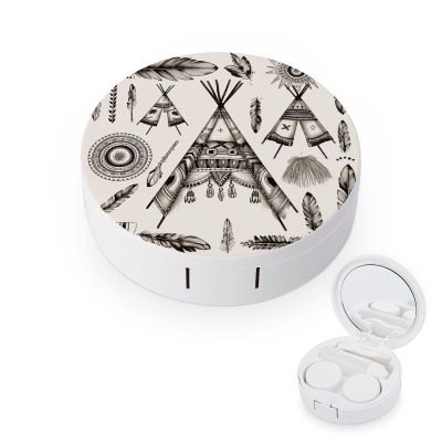 YHEGBFD Spectacle Case,Feather Head Band Teepee Tent Contact Lens Case,portable Contact Lens Case,contact Lens Box with Mirror