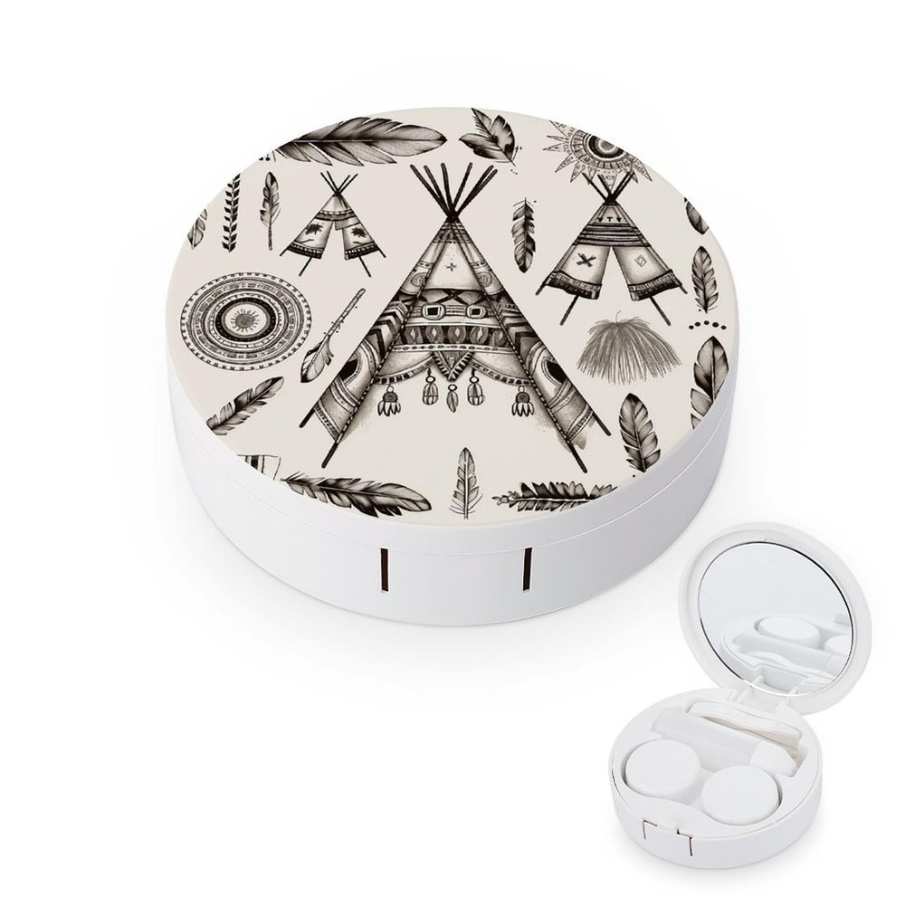 YHEGBFD Spectacle Case,Feather Head Band Teepee Tent Contact Lens Case,portable Contact Lens Case,contact Lens Box with Mirror