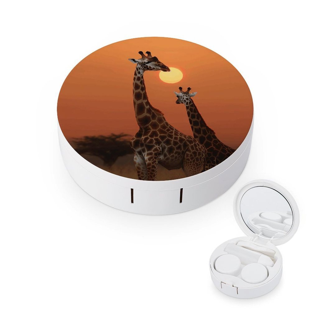 YHEGBFD Spectacle Case,Giraffe at Sunset Contact Lens Case,portable Contact Lens Case,contact Lens Box with Mirror
