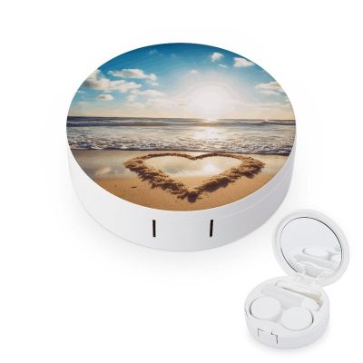 YHEGBFD Spectacle Case,Heart Shape Romantic Beach Contact Lens Case,portable Contact Lens Case,contact Lens Box with Mirror