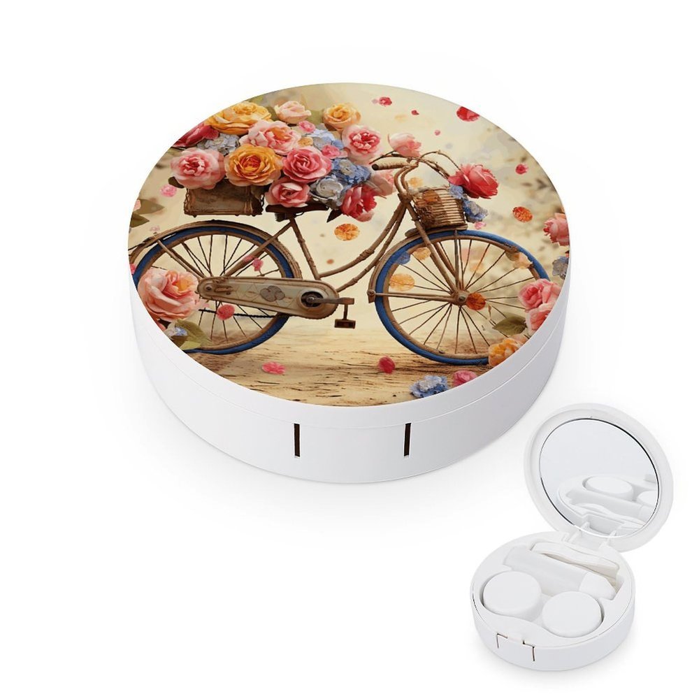 YHEGBFD Spectacle Case,Flower Bicycle Contact Lens Case,portable Contact Lens Case,contact Lens Box with Mirror
