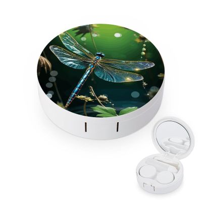 YHEGBFD Spectacle Case,Dragonfly Green Contact Lens Case,portable Contact Lens Case,contact Lens Box with Mirror