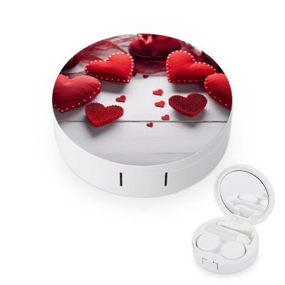 YHEGBFD Spectacle Case,Handmade Red Hearts Contact Lens Case,portable Contact Lens Case,contact Lens Box with Mirror