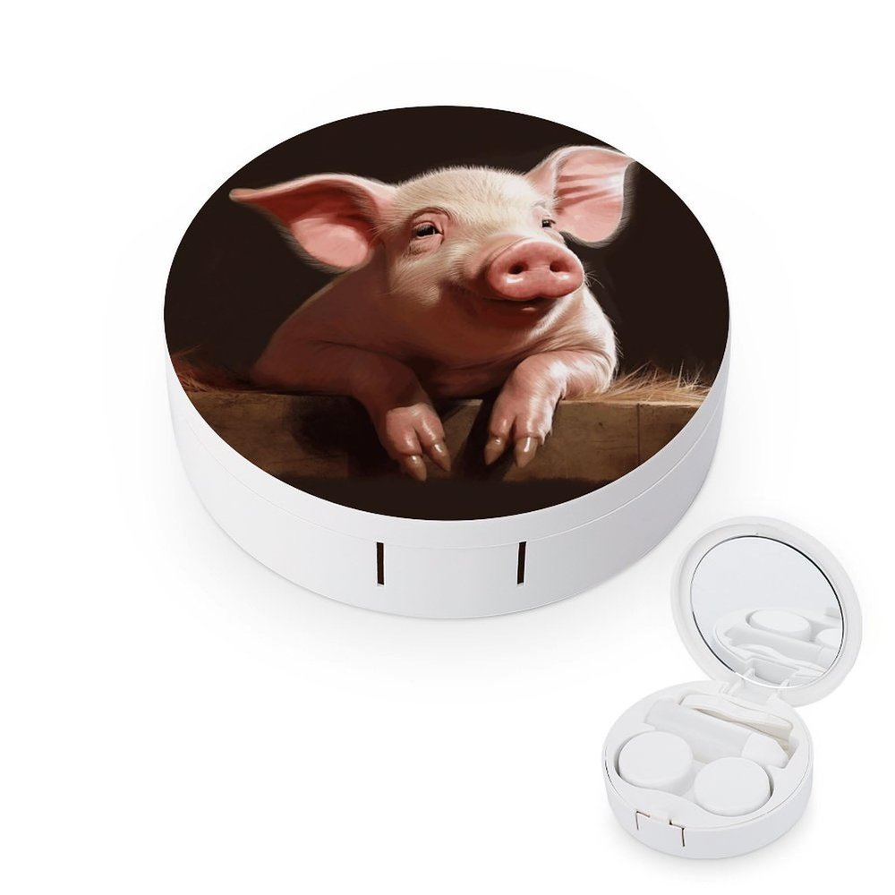 YHEGBFD Spectacle Case,Foolish Cute Pig Contact Lens Case,portable Contact Lens Case,contact Lens Box with Mirror
