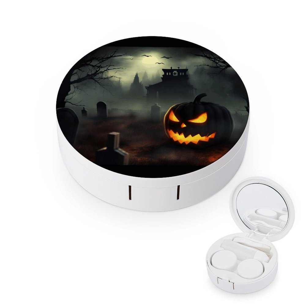 YHEGBFD Spectacle Case,Halloween Horror Contact Lens Case,portable Contact Lens Case,contact Lens Box with Mirror