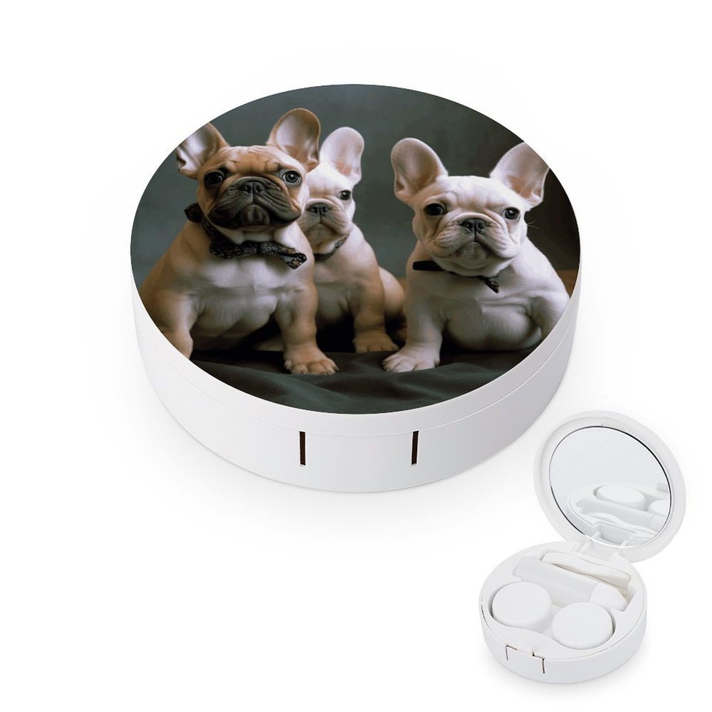 YHEGBFD Spectacle Case,French Bulldog Puppies Contact Lens Case,portable Contact Lens Case,contact Lens Box with Mirror