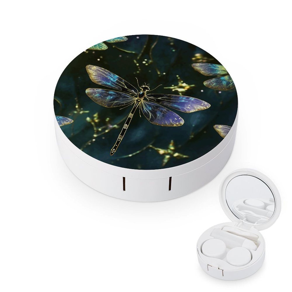 YHEGBFD Spectacle Case,Dragonfly Contact Lens Case,portable Contact Lens Case,contact Lens Box with Mirror