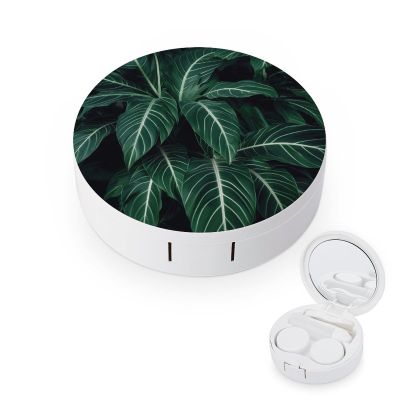 YHEGBFD Spectacle Case,Green Long Leaves Contact Lens Case,portable Contact Lens Case,contact Lens Box with Mirror