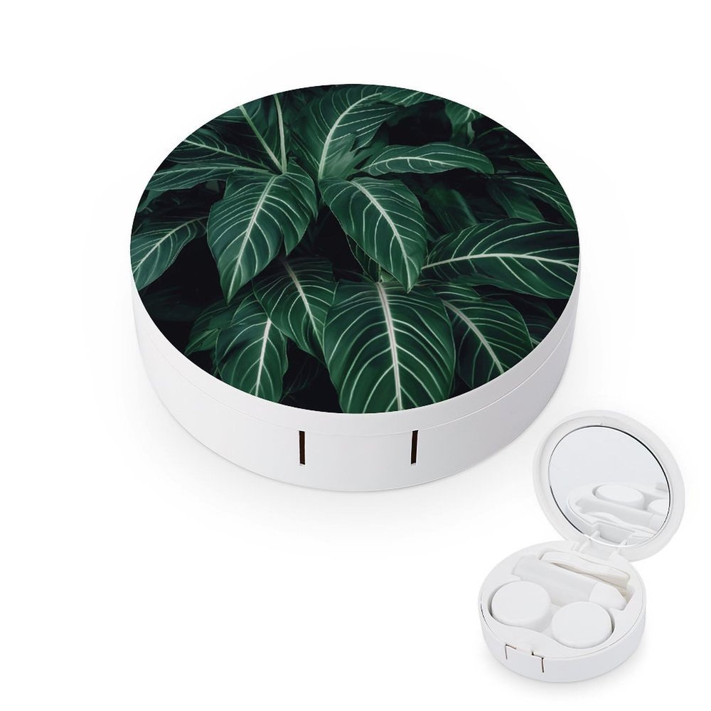 YHEGBFD Spectacle Case,Green Long Leaves Contact Lens Case,portable Contact Lens Case,contact Lens Box with Mirror