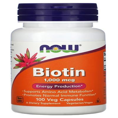 Now Foods  Biotin 1000mcg | Supports Healthy Hair, Skin & Nails  100 Vcaps