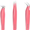 VEYES INC Lash Tweezers for Eyelash Extensions Fiber Tip Pink Tweezers Kit3pcs Contains Isolation,Curved and Volume Lash view 1
