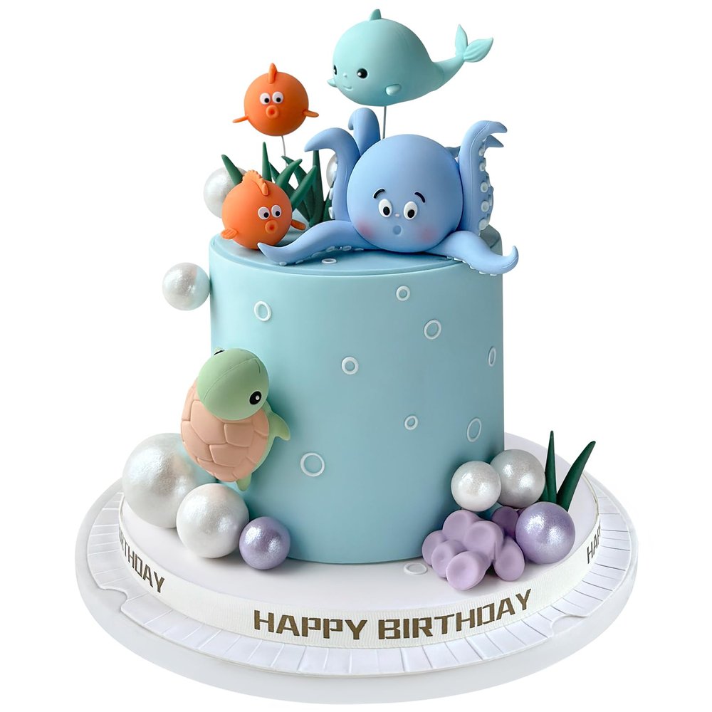 17 PCS Under the Sea Cake Decorations Ocean Animals Cake Topper with Cake Balls Decorations for Under the Sea Theme Boys Girls Baby Shower Birthday Party Supplies