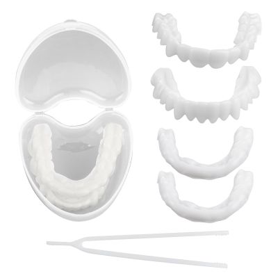 2 Pairs Clip in Veneers Teeth Top and Bottom Instant Veneers Dentures for Perfect Smile, Artificial Teeth Covers with Minitweezers for Men Women Daily Teeth Whitening