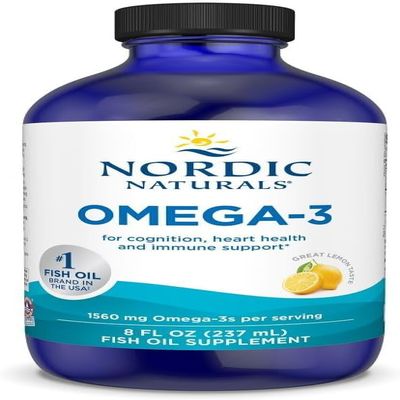 Natural Omega-3, Lemon Flavor - 1560 mg Omega-3 - Fish Oil - EPA & DHA - Immune Support, Brain & Heart Health, Optimal Wellness - Non-GMO - 48 Servings, 237ml