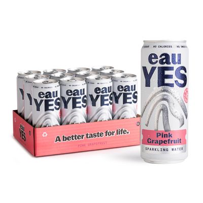 eauYES - Sparkling Mineral Water with a hint of Pink Grapefruit (12 x 330ml), All Natural, Zero Sugar, Zero Calories & Zero Sweeteners, Vegan & Keto Friendly, Eco-Friendly Brand
