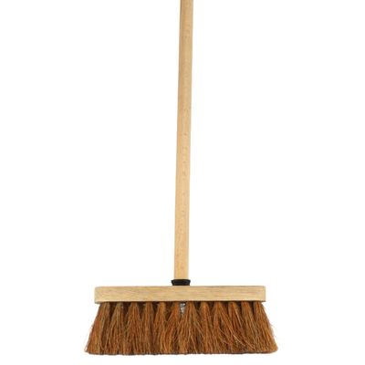 10-Inch Natural Soft Coco Sweeping Broom with Wooden Handle - Eco-Friendly Soft Bristle Sweeping Brush - Ideal for Indoors and Outdoors - Durable Home, Garage, Patio, Yard & Garden Broom