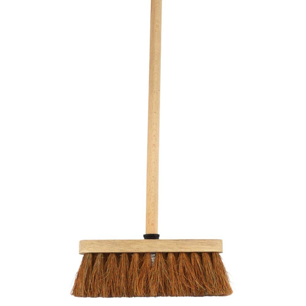 10-Inch Natural Soft Coco Sweeping Broom with Wooden Handle - Eco-Friendly Soft Bristle Sweeping Brush - Ideal for Indoors and Outdoors - Durable Home, Garage, Patio, Yard & Garden Broom