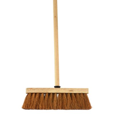 12-Inch Natural Soft Coco Sweeping Broom with Wooden Handle - Eco-Friendly Soft Bristle Sweeping Brush - Ideal for Indoors and Outdoors - Durable Home, Garage, Patio, Yard & Garden Broom
