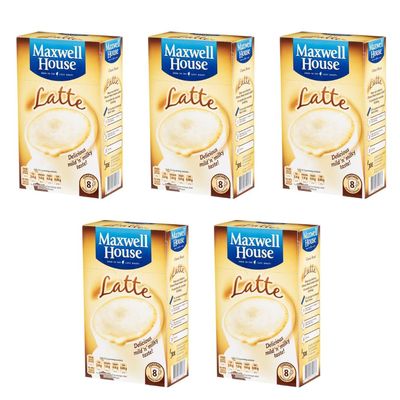 Maxwel House Latte 8 Pack - Delicious Mild And Milky Taste - 8 Servings - Pack of 5 x 8 x 12.5g