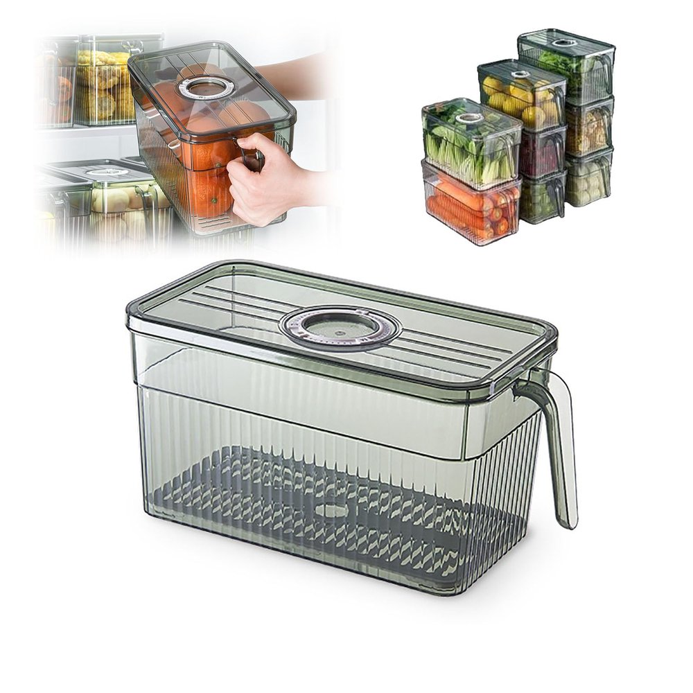 Unbreakable Kitchen Storage Basket,Refrigerator Storage Bins Stackable Clear Fridge Organizer with Lids,Stackable Fridge Storage Bins,Fridge Organizer Bins with Handle,For Vegetables, Fruit (GREEN,M)