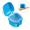 Cleaning Set for Dentures, Dentures, Cup Box, Bathing Dentures, Container with Hanging Sieve, Dentures for Storage, Travel (Blue) view 2