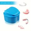 Cleaning Set for Dentures, Dentures, Cup Box, Bathing Dentures, Container with Hanging Sieve, Dentures for Storage, Travel (Blue) view 3