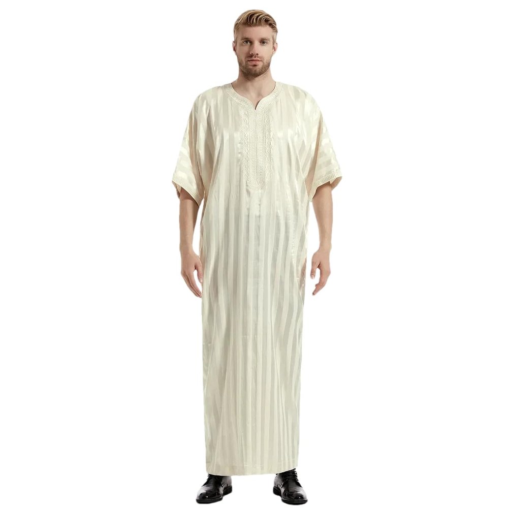 Adhdyuud Men Islamic Dress Robe Muslim Turkey Jubbe Thobe Thoub Saudi Arabic Kaftan Dubai Eid Ramadan Abaya Beige XXL