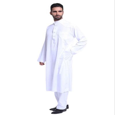 Adhdyuud Men Muslim Arabic Jubba Thobe Button Robe+Pants 2Pcs Suit Saudi Arabia Eid Turkey Kurtas Islamic Abaya White XXL