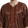 Adhdyuud Men Eid Muslim Islamic Jubba Thobe Satin Embroidery Kimono Long Robe Saudi Caftan Islam Dubai Abaya Beige XXL view 3