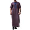 Adhdyuud Men Short Sleeve Button Muslim Kaftan Thobe Casual Round Neck Arabic Islamic Middle Eastern Robe Deep Purple S view 1