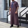 Adhdyuud Men Short Sleeve Button Muslim Kaftan Thobe Casual Round Neck Arabic Islamic Middle Eastern Robe Deep Purple S view 2
