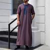 Adhdyuud Men Short Sleeve Button Muslim Kaftan Thobe Casual Round Neck Arabic Islamic Middle Eastern Robe Deep Purple S view 3