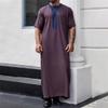 Adhdyuud Men Short Sleeve Button Muslim Kaftan Thobe Casual Round Neck Arabic Islamic Middle Eastern Robe Deep Purple S view 4
