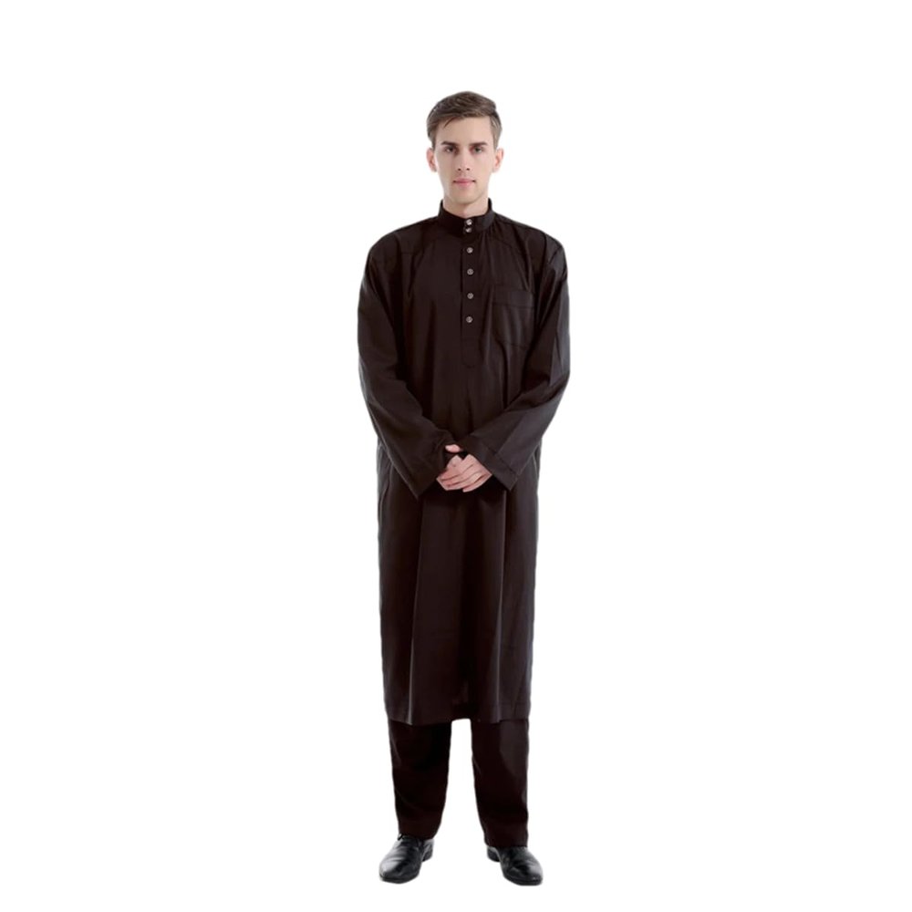 Adhdyuud Men's Muslim Islamic Arab Robe Arab Vintage Long Sleeve Jubba Thobe Robe Dubai Saudi Arab Kaftan 05 Brown S